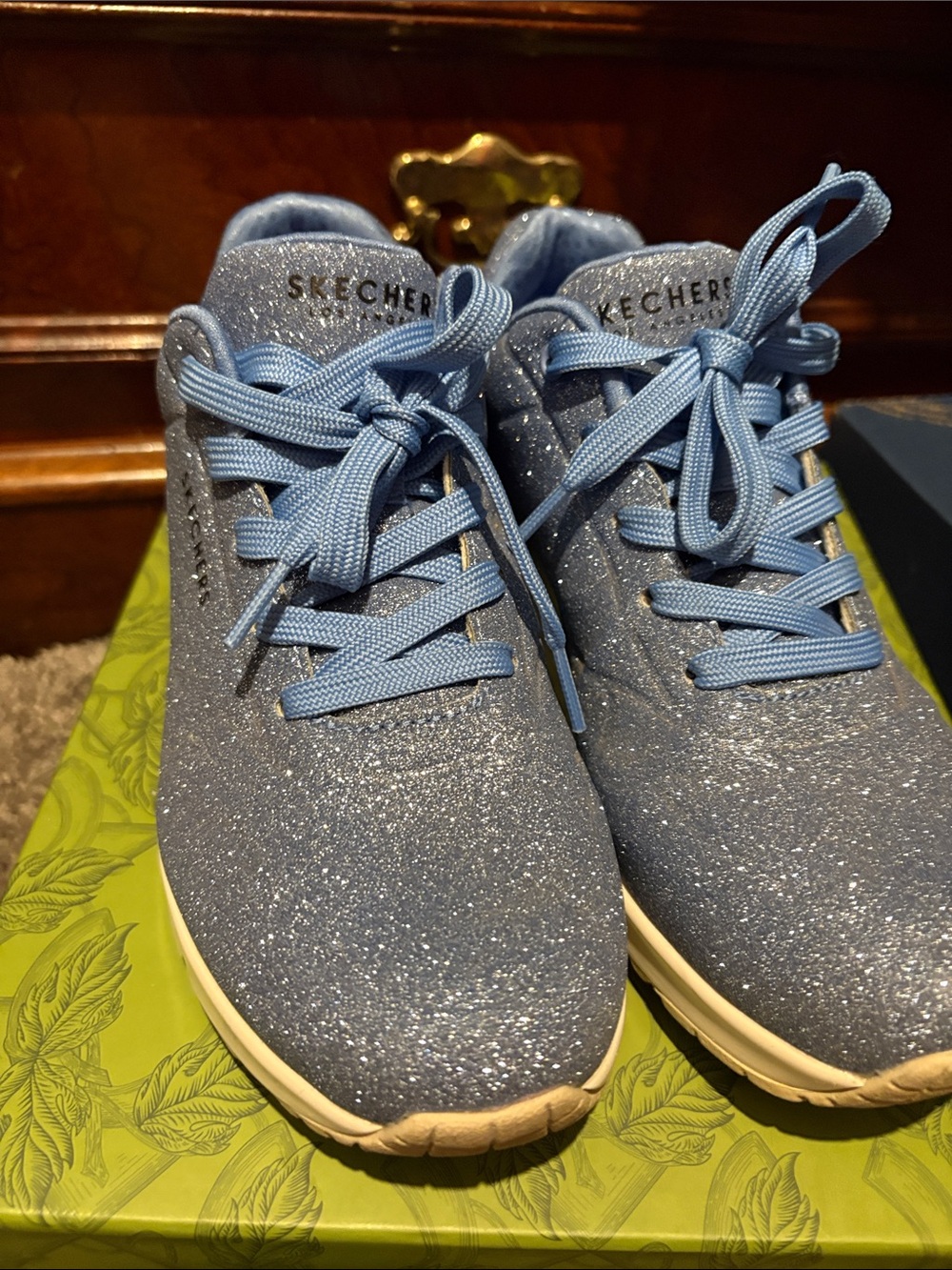 Skechers Sparkle Light Blue Lace-Up Sneakers
